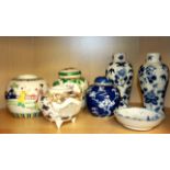 A group of seven antique mid 20th Century Chinese procelain items, vase H. 19cm.