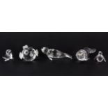 A group of five boxed Swarovski crystal marine figures, seal L. 10cm.