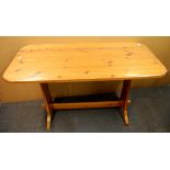 A useful pine refectory style kitchen table, l. 138cm.