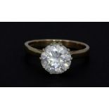 A 14ct yellow gold stone set solitaire ring, (P).