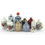 A group of ten Chinese porcelain snuff bottles, tallest 10cm.