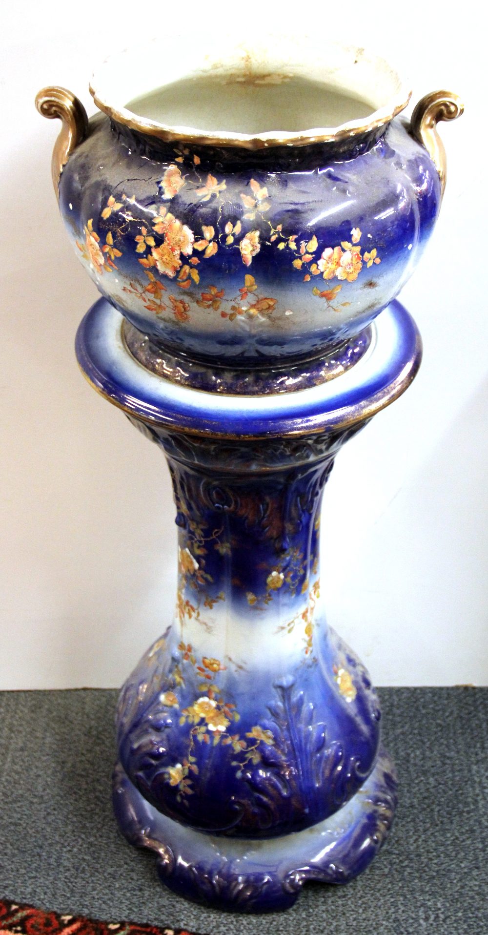 A large Victorian jardiniere on stand, H. 98cm. Condition: base A/F.