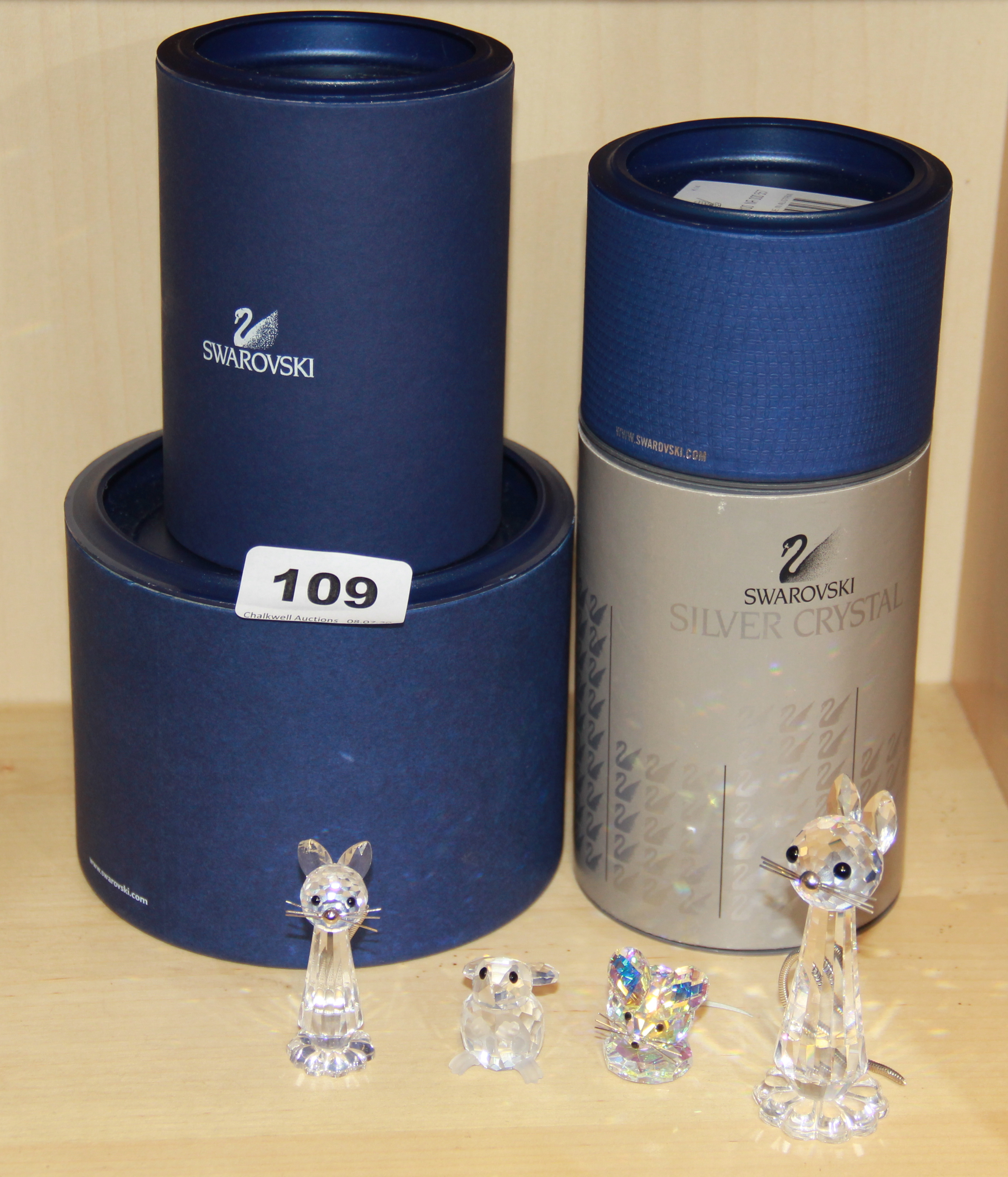 Boxed Swarovski crystal figures of two cats and two mice, tallest H. 8cm. - Image 2 of 2