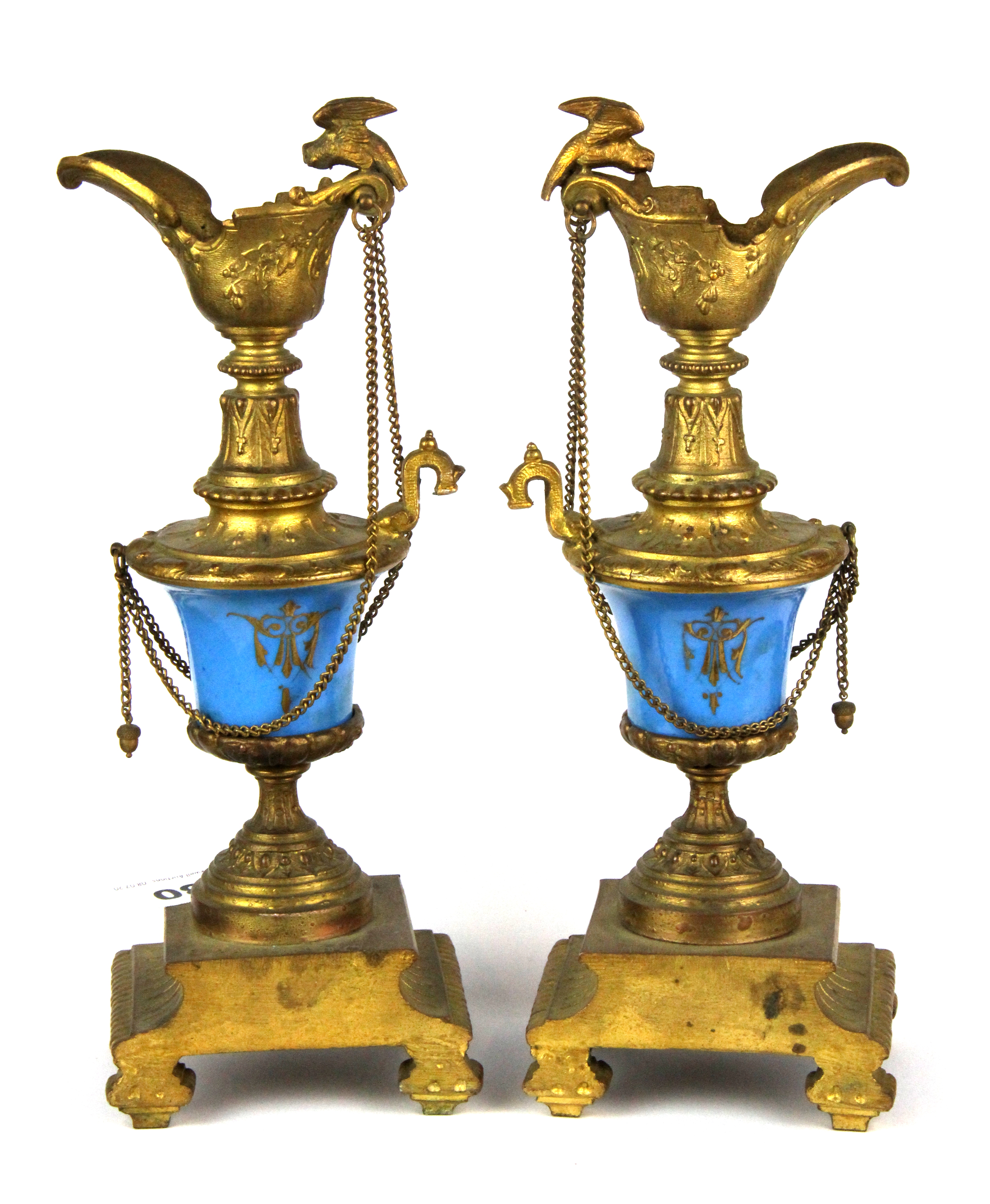 A pair of 19th Century French porcelain and gilt bronze garnitures, H. 28cm. - Image 2 of 2