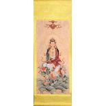 A Chinese silk mounted picture of a Buddhist goddess, W. 67cm H. 170cm.