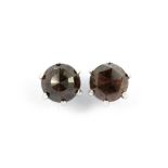 A pair of 18ct white gold (stamped 750) stud earrings set with rose and faceted cut fancy brown