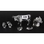 Six boxed Swarovski crystal figures, cow L. 11.5cm.