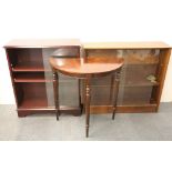 Two useful bookcase and a console table, bookcases W. 76cm, W.91cm.
