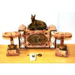 An Art Deco three piece marble clock garniture, H. 32cm. Condition: understood to be in good working