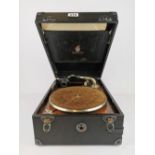 A vintage Dulcetto portable gramophone with original cardboard box, size 41 x 14cm.