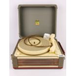 A HMV portable valve record player, 30 x 26 x 14cm.