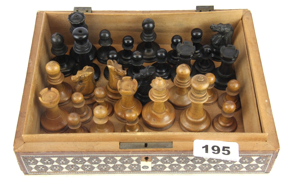 A boxed turned wooden chess set, complete but some pieces a/f, king height 6cm. - Image 2 of 2