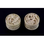 Two small 19thC Chinese carved ivory boxes containing engraved mother of pearl gaming counters, 2.