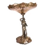 A superb Art Nouveau silver played figural centre piece, possibly WMF but no visible mark, H. 38cm.