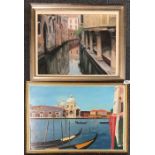 An interesting naïve oil on board of Venice together with a further oil on board on Venice by Yvonne