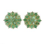 A pair of 925 silver gilt cluster earrings set with emeralds, Dia. 2cm.