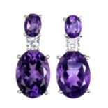 A pair of 925 silver drop earrings set with oval cut amethyst, L. 2.4cm.