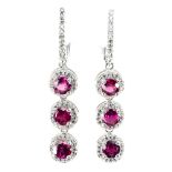 A pair of 925 silver rhodolite garnet and white stone drop earrings, L. 4.3cm.