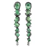 A pair of 925 silver drop earrings set with oval cut emeralds, L. 5cm.