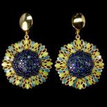 A pair of 925 silver gilt enamelled stone set drop earrings, L. 4.3cm.