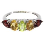 A 925 silver ring set with peridot, citrine and garnet, (N).