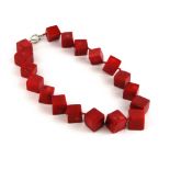An unusual polished coral cube necklace, cube size 1.4cm necklace L. 42cm.