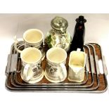 A set of four vintage chromium plated trays and other items.