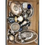 A box of mixed silver plate.