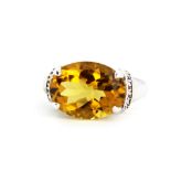 A 925 silver citrine set ring, (U).