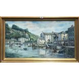 A large gilt framed oil on canvas of a harbour scene signed Denys Garle, frame size 105 x 64cm.