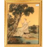 A rare 17th century framed stumpwork picture of a shepherdess, frame size 49 x 60cm.