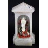 A Sicilian Trapani carved alabaster coral and ivory devotional altar figure, H. 24cm.