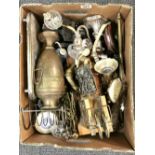 A box of mixed brass and other items.