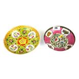 A Chinese hand enamelled famille rose porcelain dish and a further hand enamelled porcelain plate,