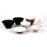 Two Chinese tea bowls and five other Chinese porcelain items. Condition : Two tea bowls have