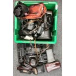 A box of mixed cameras, binoculars etc.