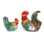 A pair of Oriental porcelain models of chickens, tallest 15cm, (one A/F).
