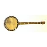 A 1920's/30's rosewood veneered and mother of pearl inlaid banjo, L. 92cm.