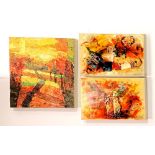 Three contemporary oils on canvas, one signed S.E, largest size 40 x 50cm.