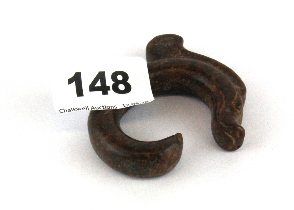 A Chinese carved brown jade archaic form dragon amulet, H. 6.5cm. - Image 3 of 3