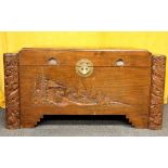 A Chinese mid 20th Century carved camphorwood box (A/F), 95 x 48 x 48cm.