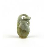 A Chinese carved jade bottle vase shaped amulet with integral top ring, H. 5cm.