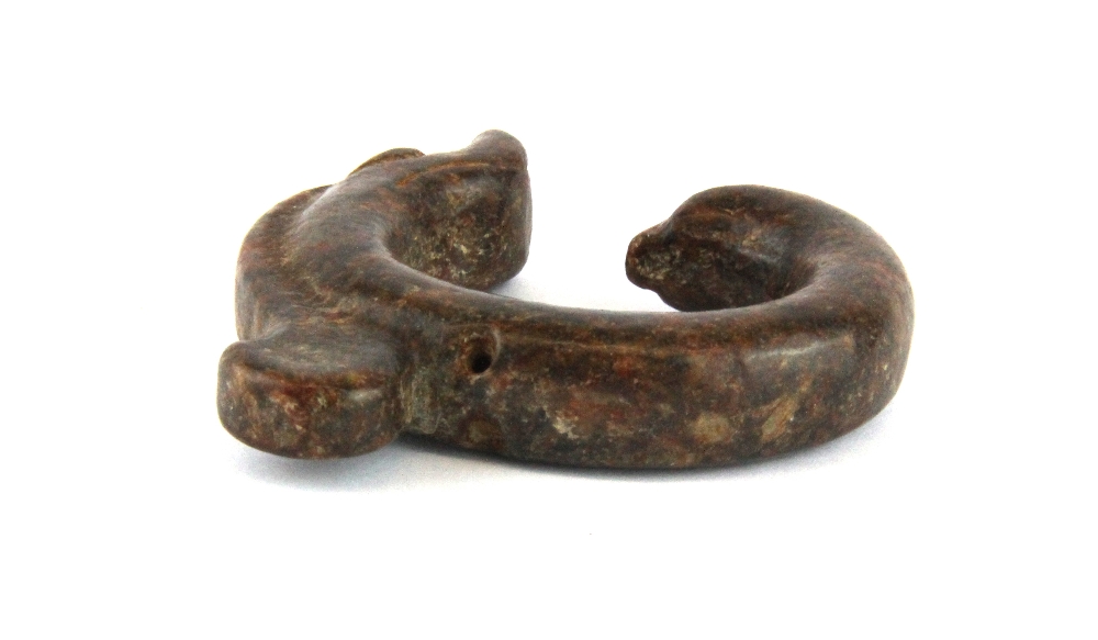 A Chinese carved brown jade archaic form dragon amulet, H. 6.5cm. - Image 2 of 3