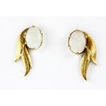 A pair of yellow metal (tested 14ct gold) opal set earrings, with replacement butterflies, L. 2cm.