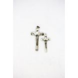 Two white metal (tested silver) and mother of pearl cross pendants, L. 4.3 & 6cm.