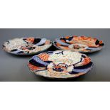 Three Japanese Imari porcelain charges, Dia. 31cm. Condition : No visible damage or repair.