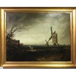 A 19th century Norwich school oil on canvas of boys near a windmill, frame size 102 x 79cm.