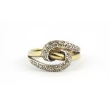 A 9ct yellow gold diamond set ring, (N.5).