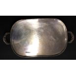 A silver plated presentation gallery tray, L. 58cm.