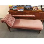 An upholstered Edwardian mahogany Chaise longue, L. 170cm.